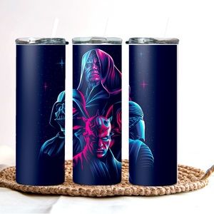 Star Wars inspired stainless steel tumbler with lid and straw.